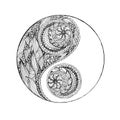 Yin and yang symbol. Monochrome ink hand drawn doodle art design element stock vector illustration